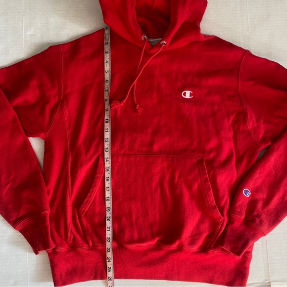 Vintage Champion Reverse Weave Ruby Red hoodie sweatshirt Size Medium - Picture 13 of 15